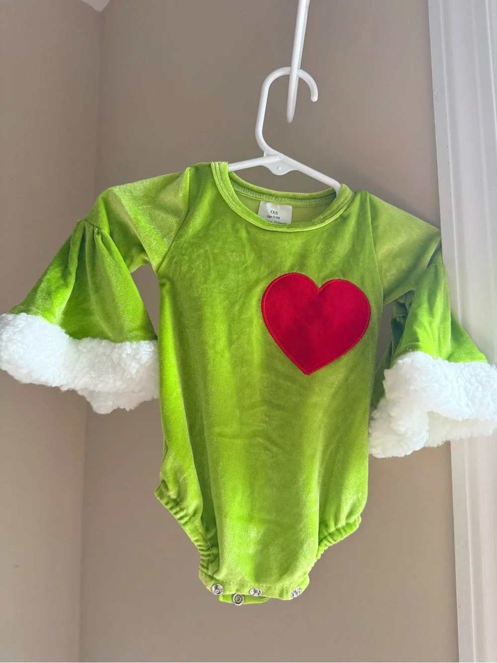 3 for $25 Green Velvet Christmas One-Piece with Red Heart